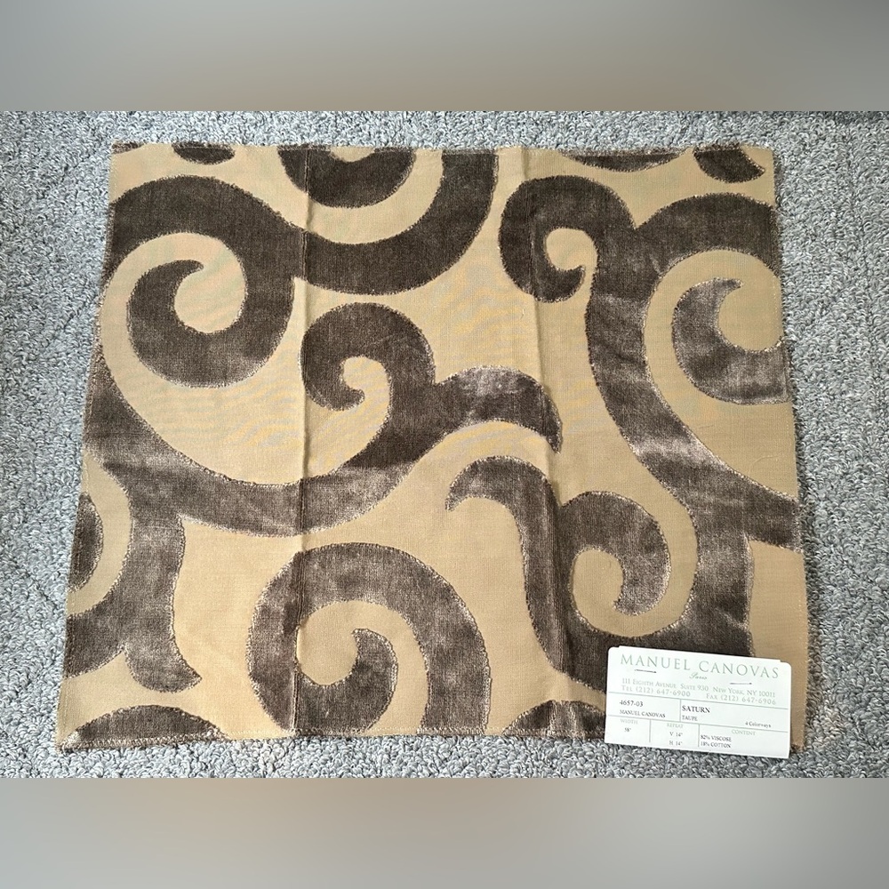 Manuel Canovas Fabric Sample Remnant Saturn Taupe 4657-03 Brown Swirl Crafts